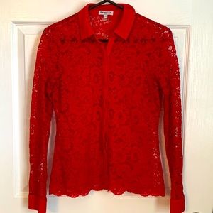 Express red lace portofino style blouse xs slim fit